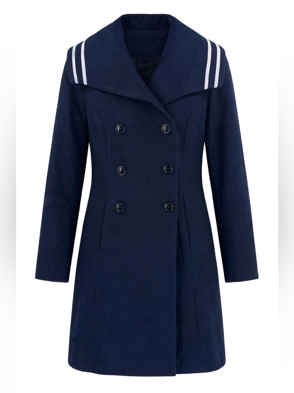 Voodoo Vixen Navy Sailor Peacoat Double Breasted Fit & Flare Wool Blend Size S